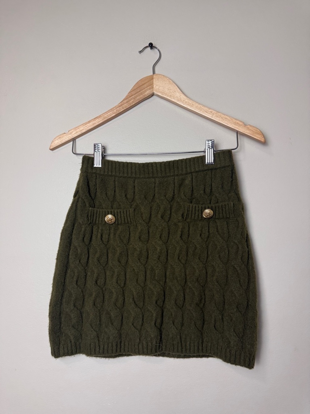 H&M Olive Green Cable Knit Cardigan & Skirt Set XS Matching Co-Ord Cozy Set - Picture 6 of 10